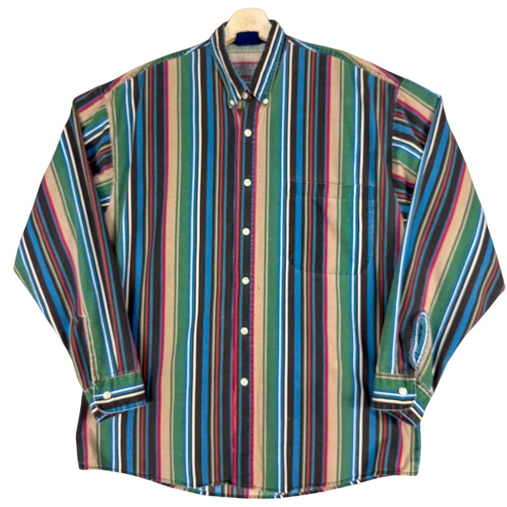 Bon‎ Homme Shirt Mens Medium Multicolor Stripe Button Down Long Sleeve Cotton